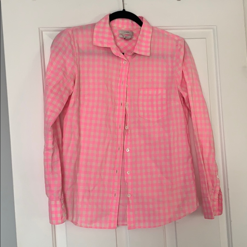 Pink gingham jcrew button down size 0
